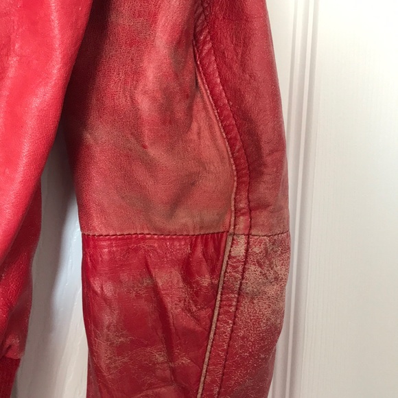 Much Loved Bershka 100% Red Leather Jacket - Picture 6 of 8